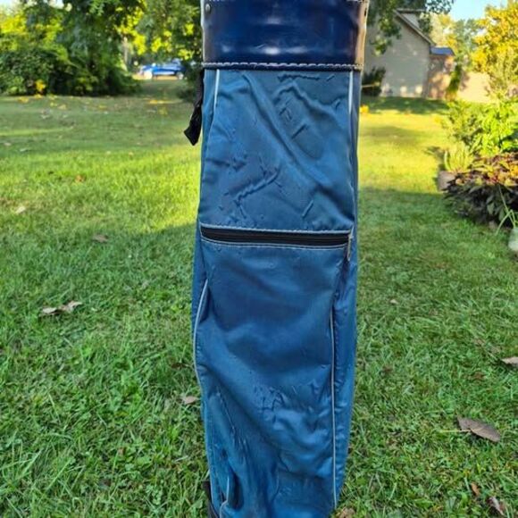 Vintage Knight 14-Way Golf Bag & Strap, Canvas w/ Leather Trim - Navy Blue - Picture 8 of 10